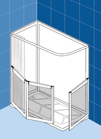 Impress one piece low access disabled corner shower cubicle ideal for a
